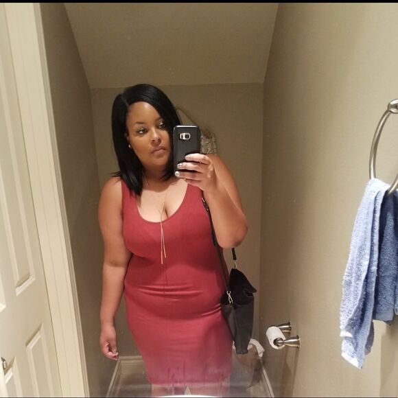 2/$20 Forever 21 F21 Burnt Orange/Rust Ribbed V-Neck Midi Bodycon Dress - Picture 1 of 6